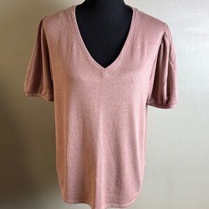 Mod Ref Women's V-Neck Puff Sleeve Mauve Top Sz XL